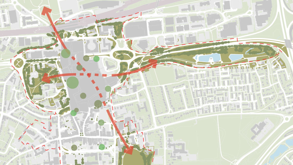 Network of smaller spaces and planting throughout the town centre